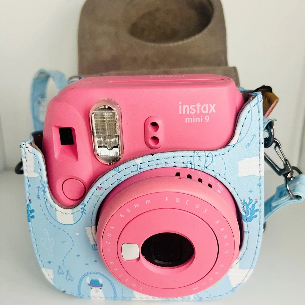 Fujifilm Mini 9 Instanx Camera-Hot Pink With Film&Blue Alpaca Strap Case Bundle